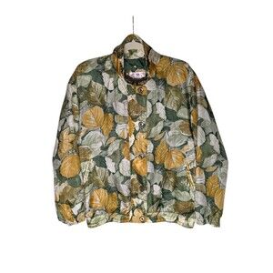 Vintage 100% Silk Stunt Sports Bomber Jacket Sz M Leaves Funky Windbreaker